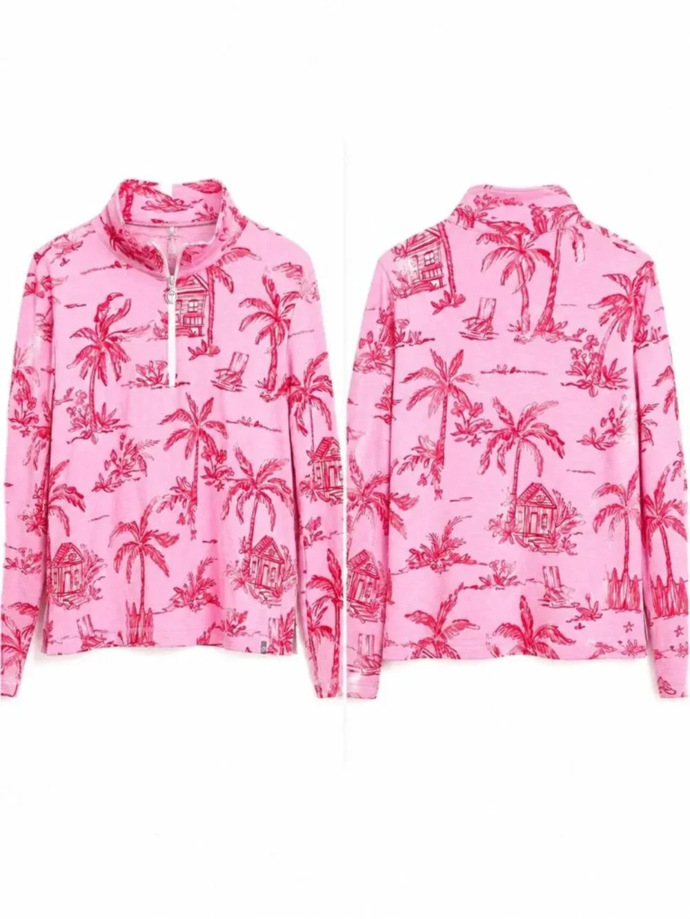 Talbots Cozy Crush Beach Villa Half Zip Pullover Pink UPF 50 Resort Size Small - Picture 5 of 11